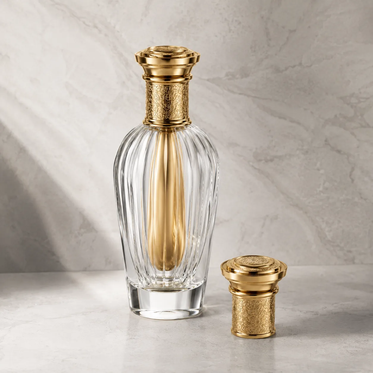 Angled side view of Baijiu Bottle showing the outer profile
