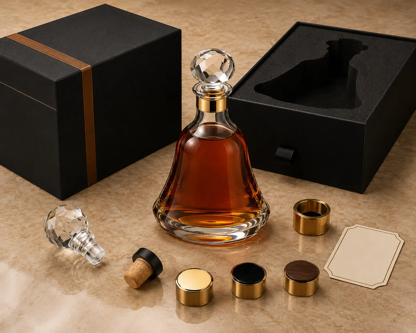 Bell-Shaped Liquor Bottle shown from a secondary angle with the shoulder and neck visible.