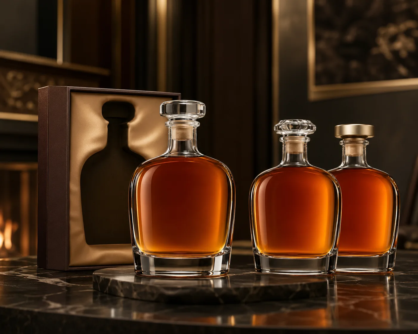 Close-up of Brandy Bottle showing the glass finish, closure area and base.