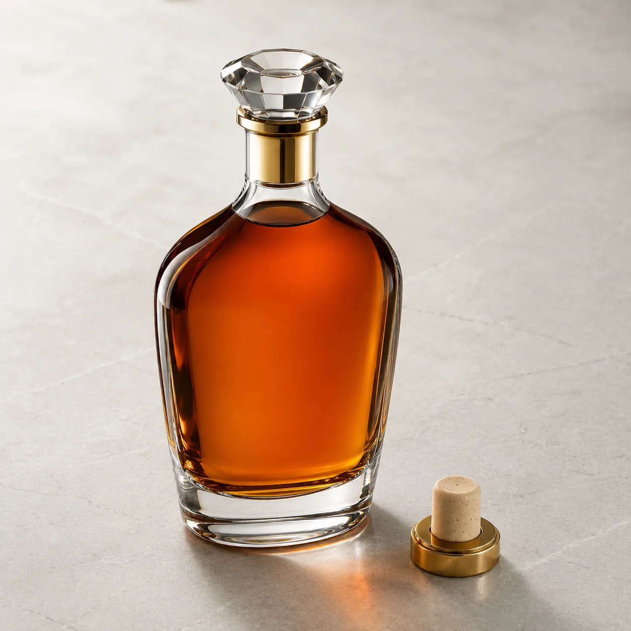 Angled side view of Cognac Bottle showing the outer profile
