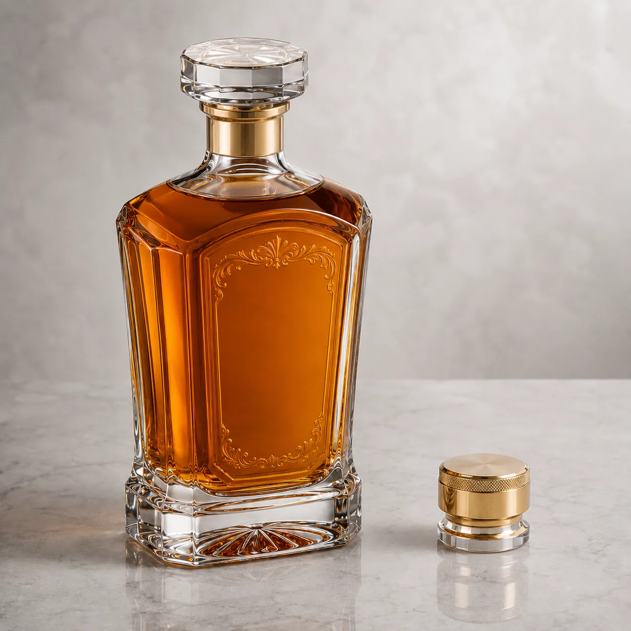 Angled side view of Embossed Liquor Bottle showing the outer profile