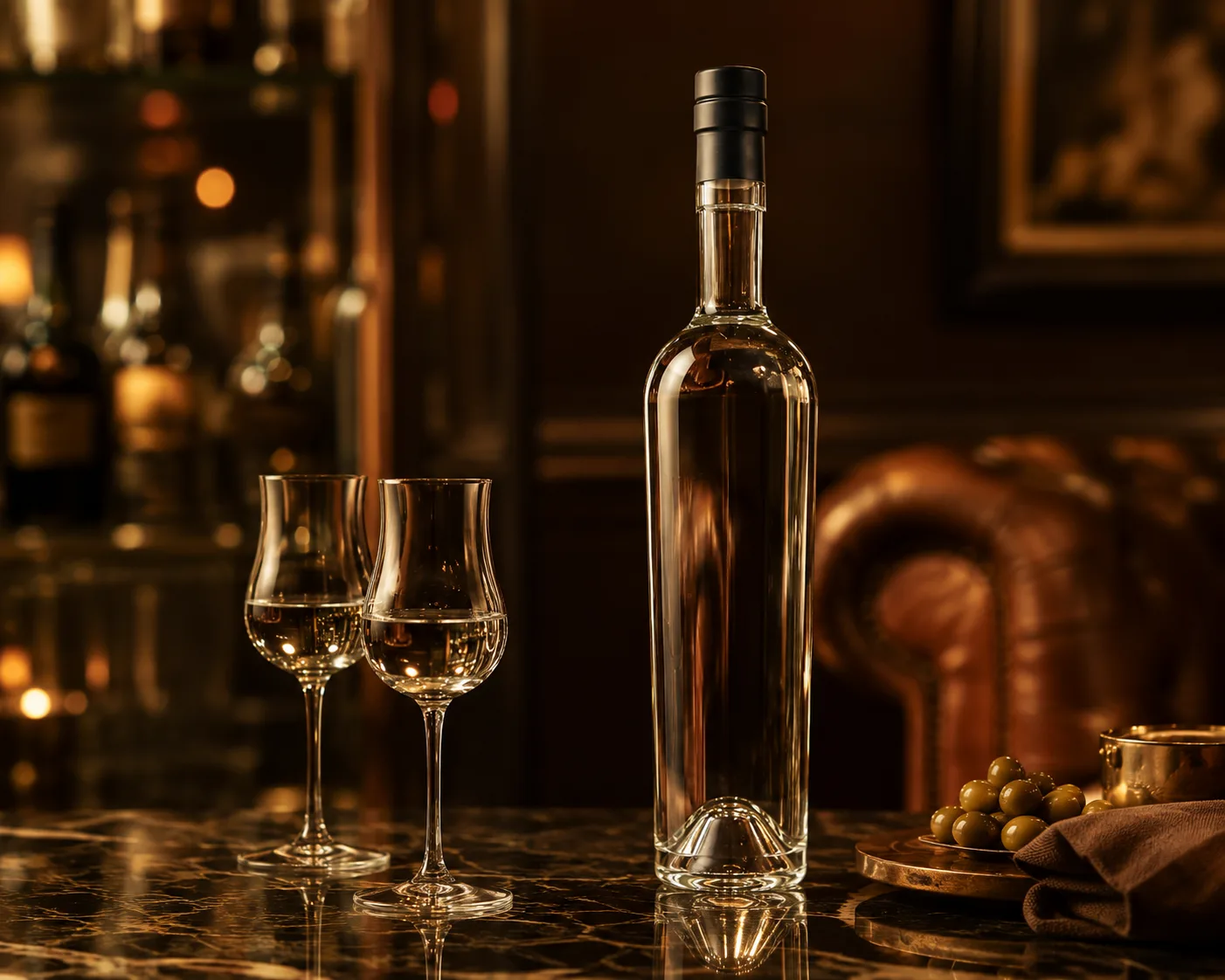 Grappa Bottle in a premium spirits packaging presentation for grappa and specialty spirit packaging.