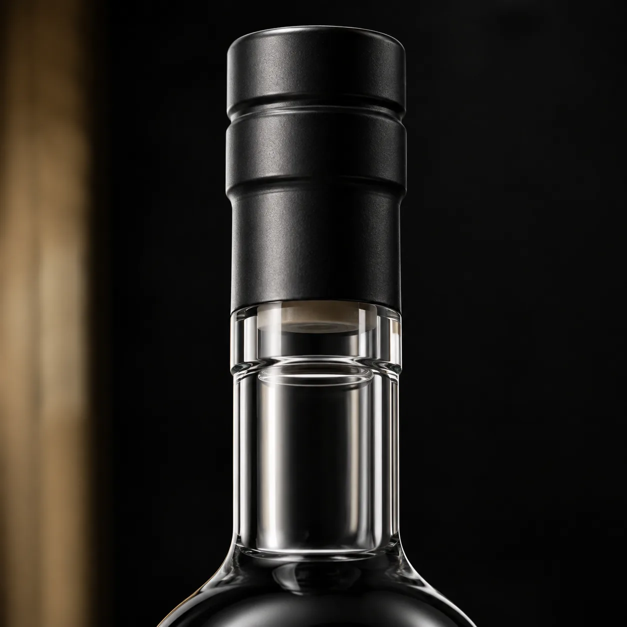 Close view of Grappa Bottle showing shoulder shape and label / embossing