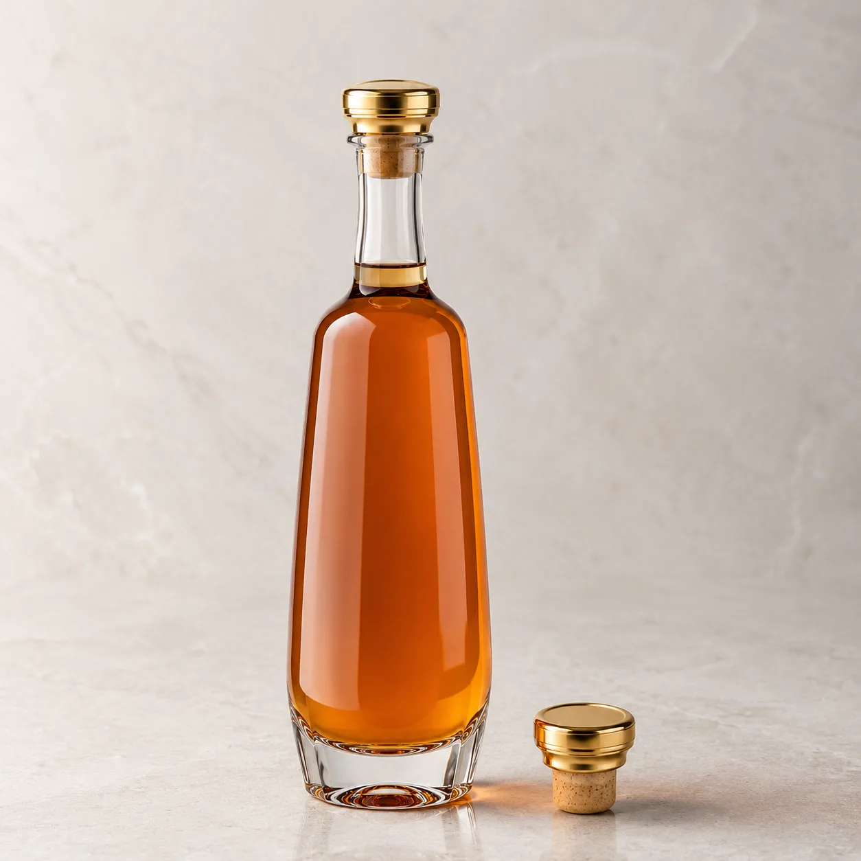 Angled side view of Liqueur Bottle showing the outer profile