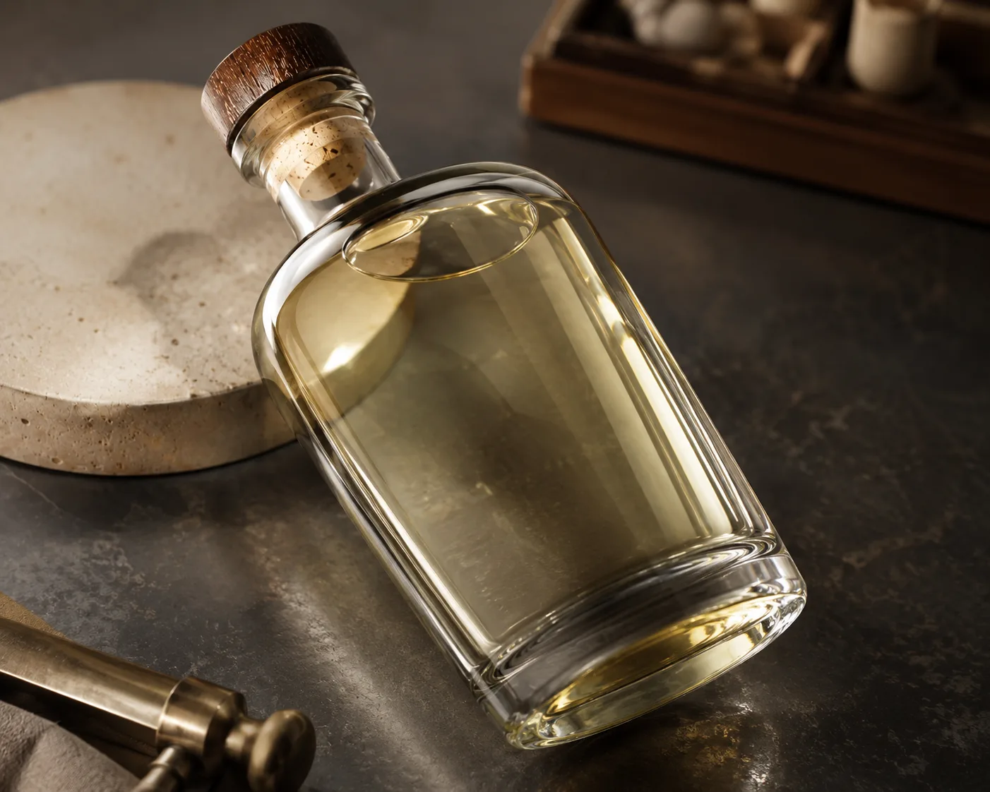 Mezcal Bottle in a coordinated bar or gift-packaging display.