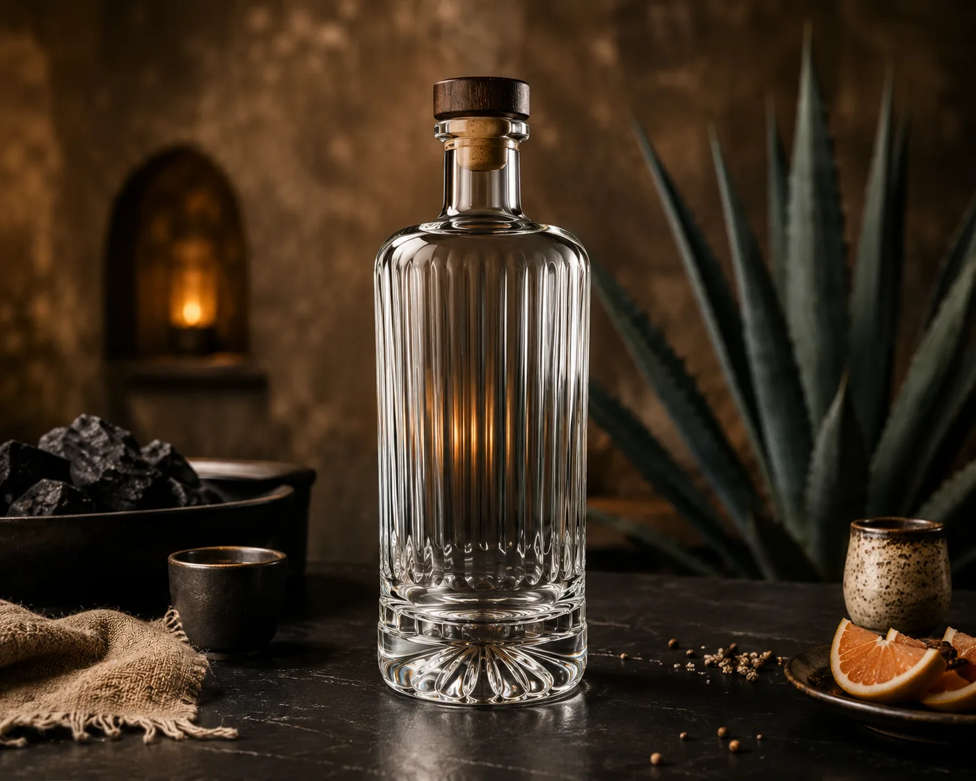 Mezcal Bottle closure, neck finish and base detail