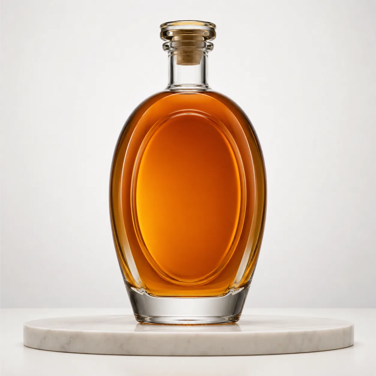 Oval Whiskey Bottle front view with visible oval whiskey bottle form