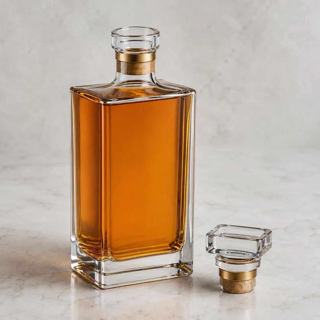 Angled side view of Rectangular Whiskey Bottle showing the outer profile