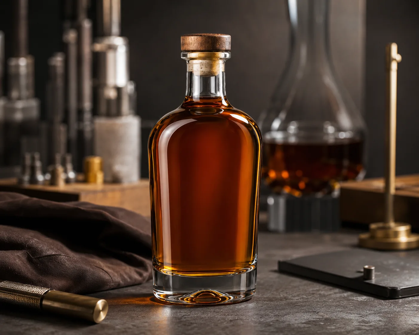 Rum Bottle in a coordinated bar or gift-packaging display.