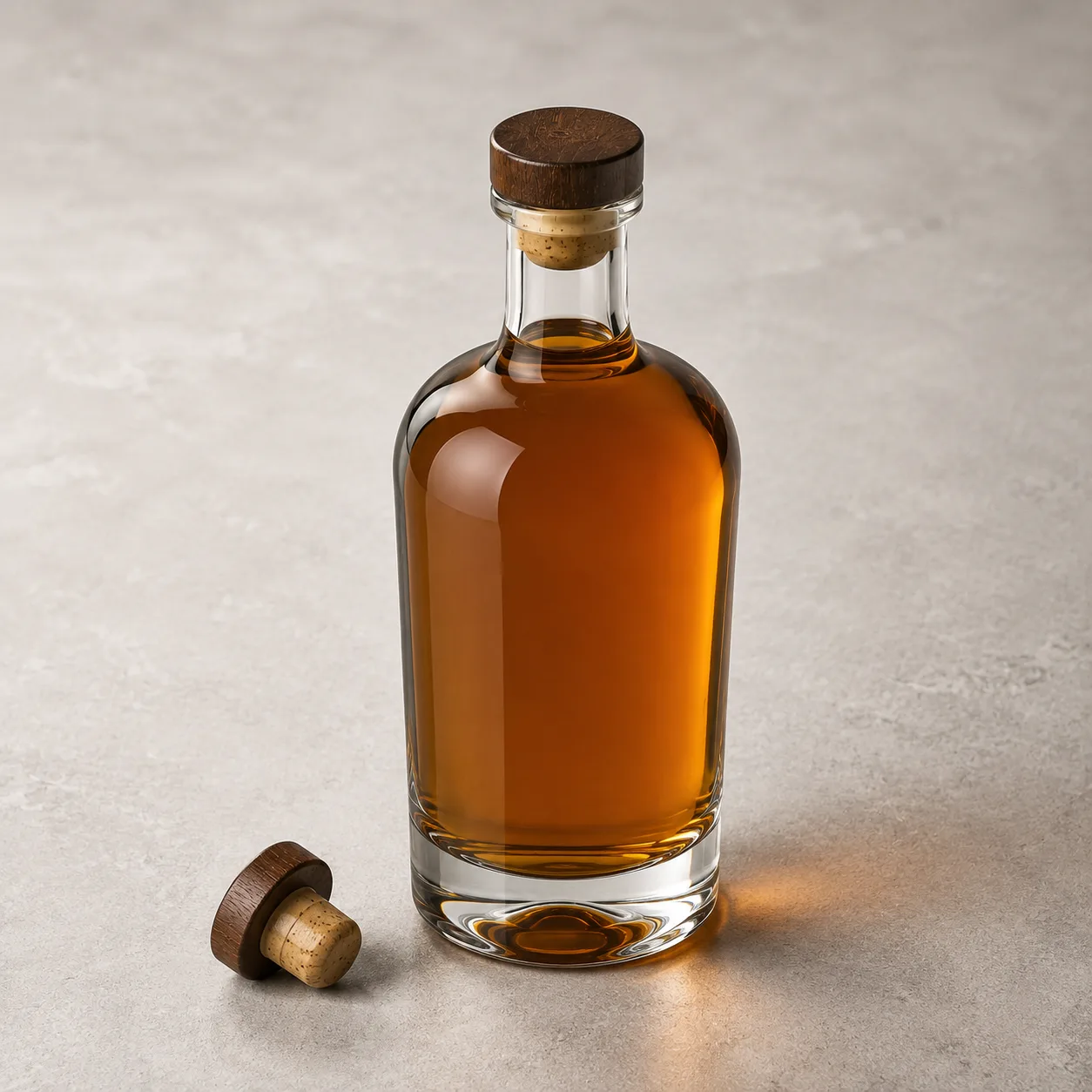 Angled side view of Rum Bottle showing the outer profile
