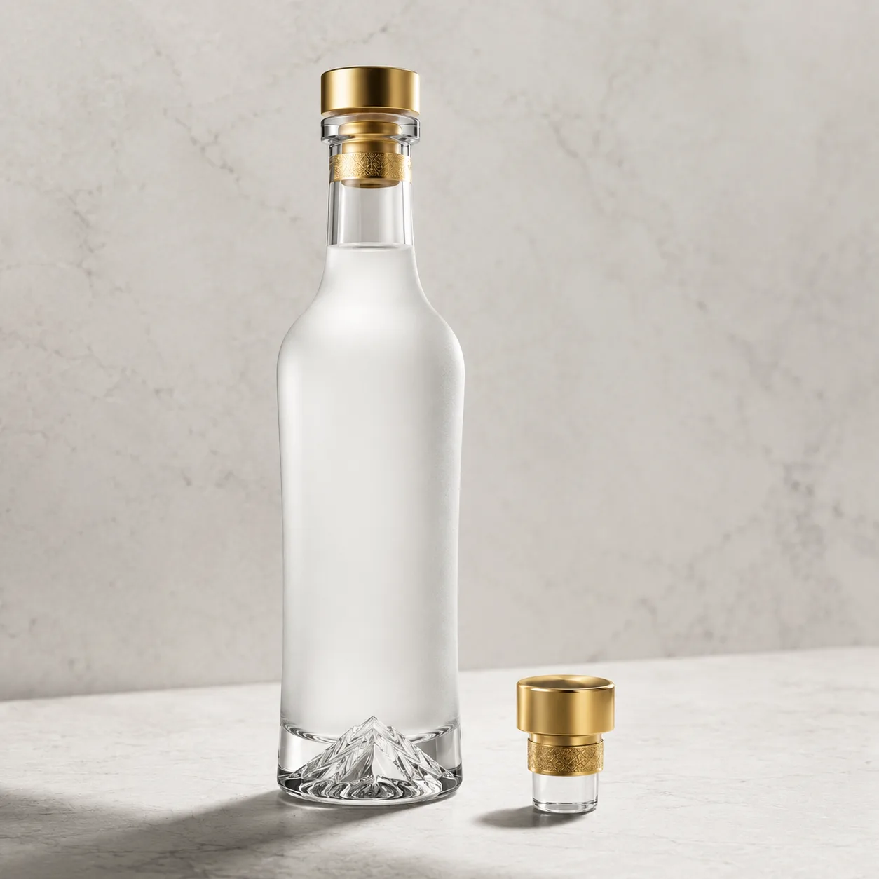 Angled side view of Sake Bottle showing the outer profile