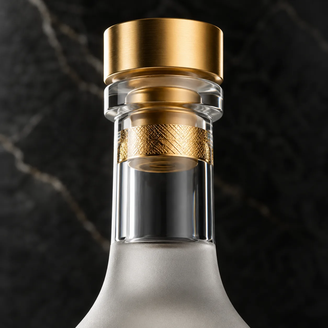 Close view of Sake Bottle showing shoulder shape and label / embossing