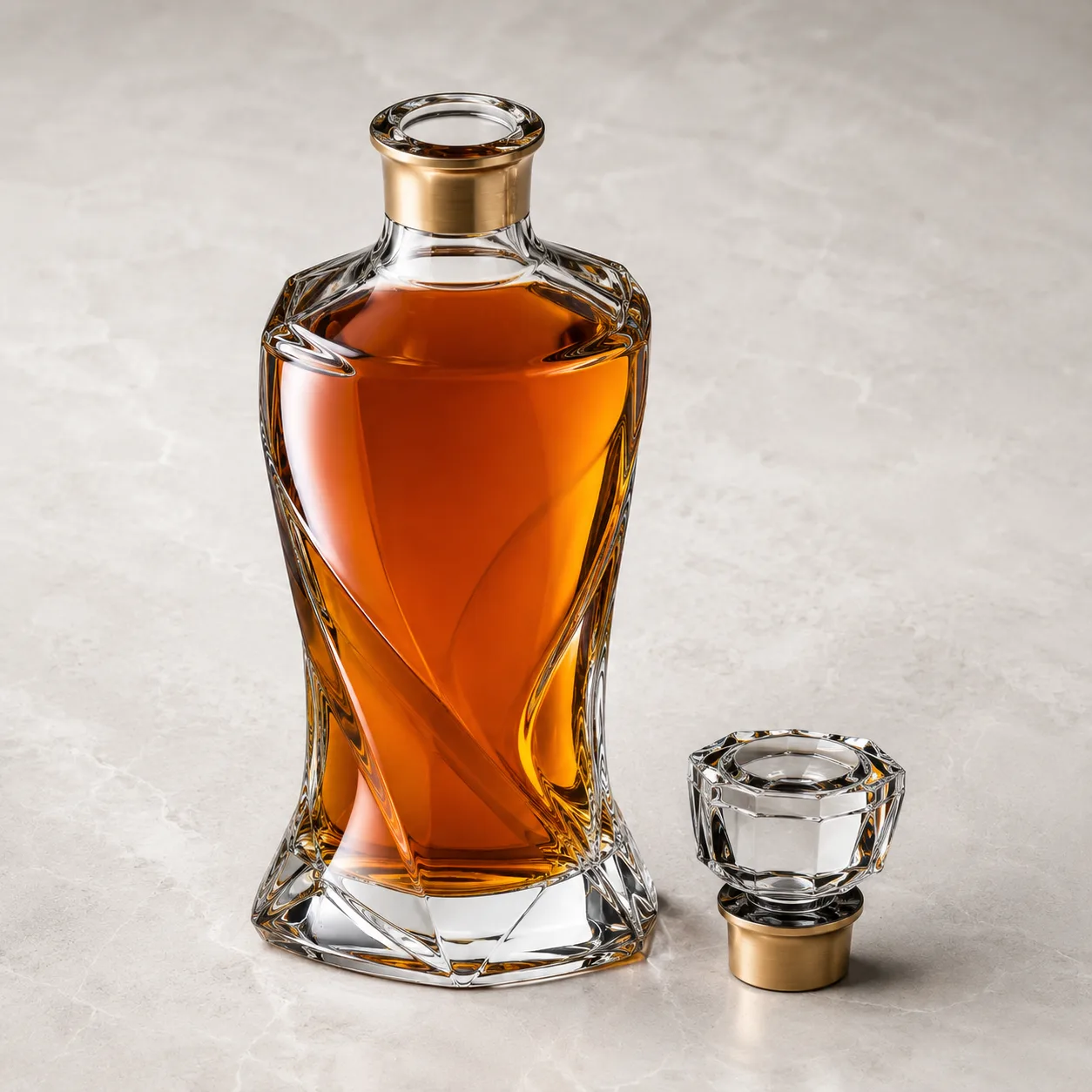 Angled side view of Sculptural Liquor Bottle showing the outer profile