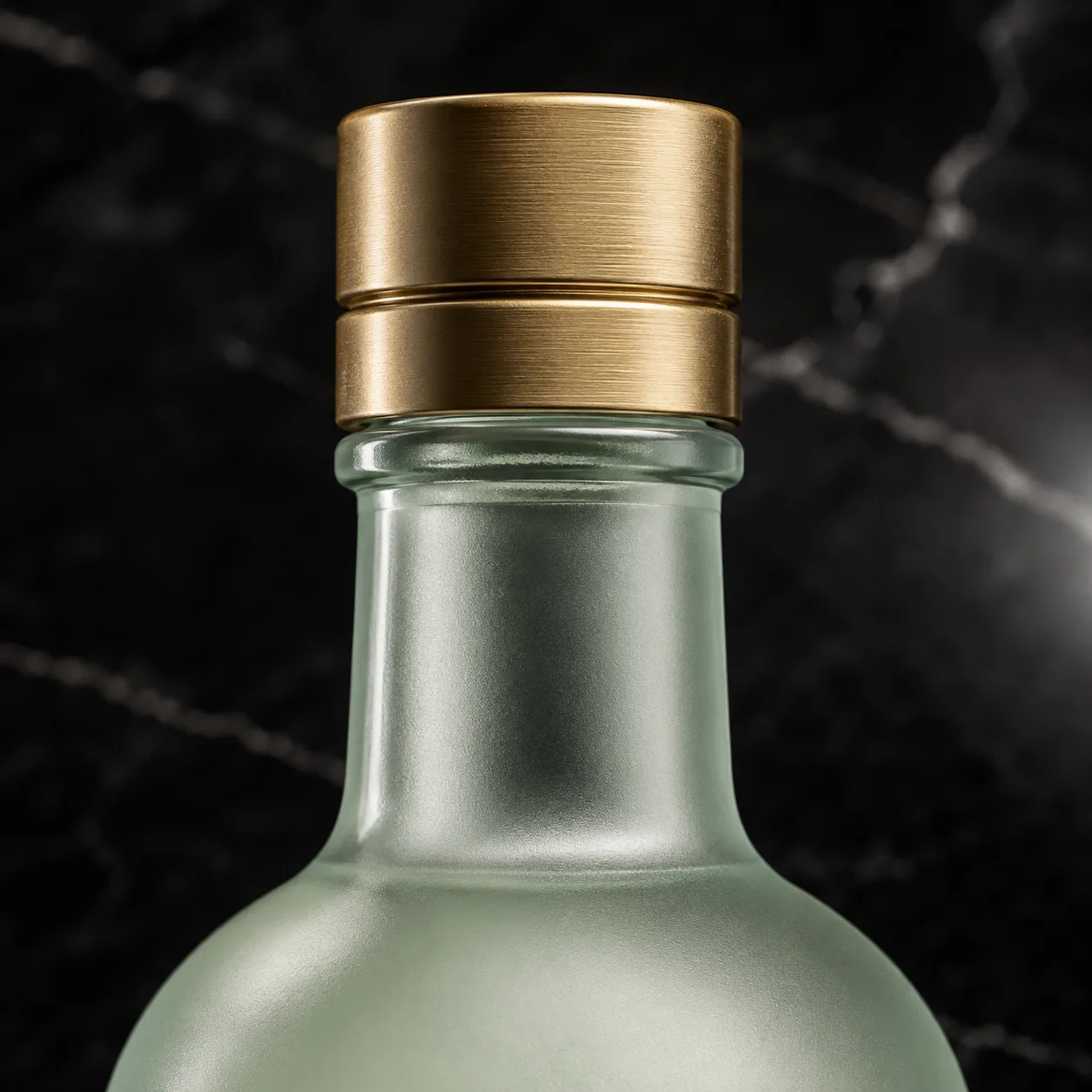 Close view of Soju Bottle showing shoulder shape and label / embossing