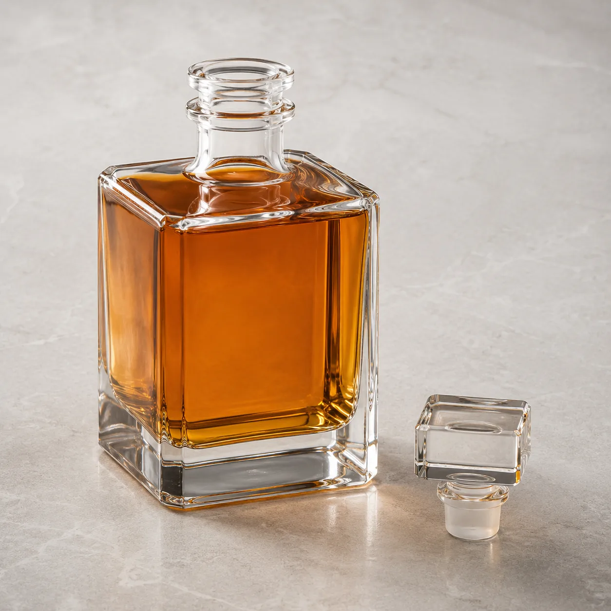 Angled side view of Square Whiskey Bottle showing the outer profile