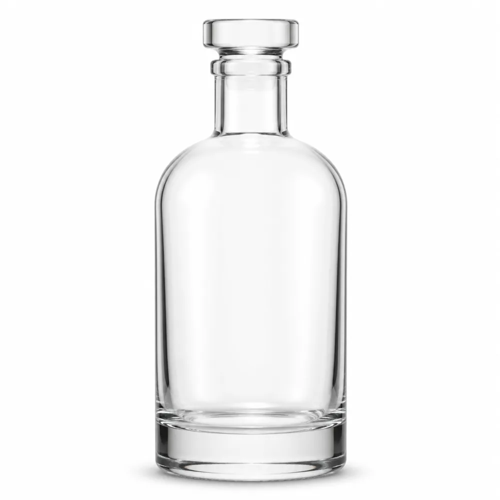 Round-Shoulder Gin Glass Bottle with closure for liquor packaging - front view