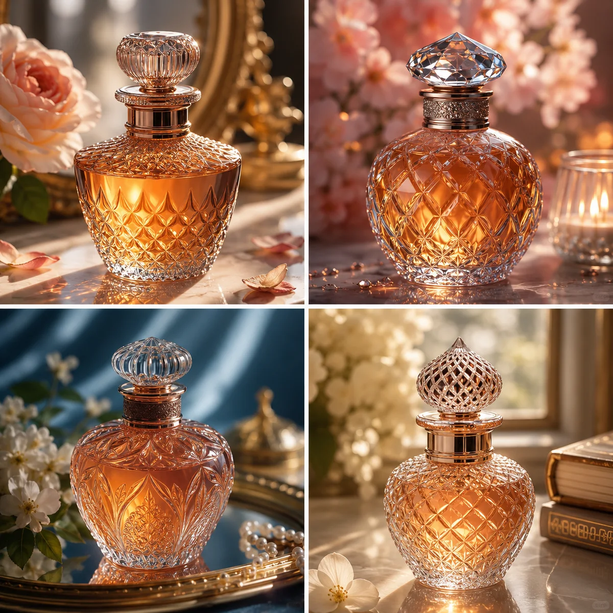 Amber Cut-Crystal Perfume Bottle faceted amber bottle detail