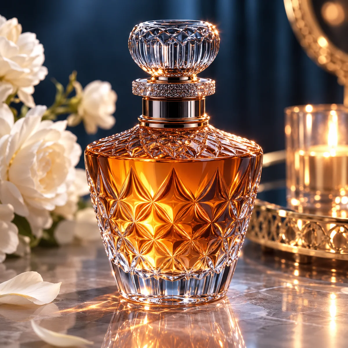 Amber Cut-Crystal Perfume Bottle glass finish detail