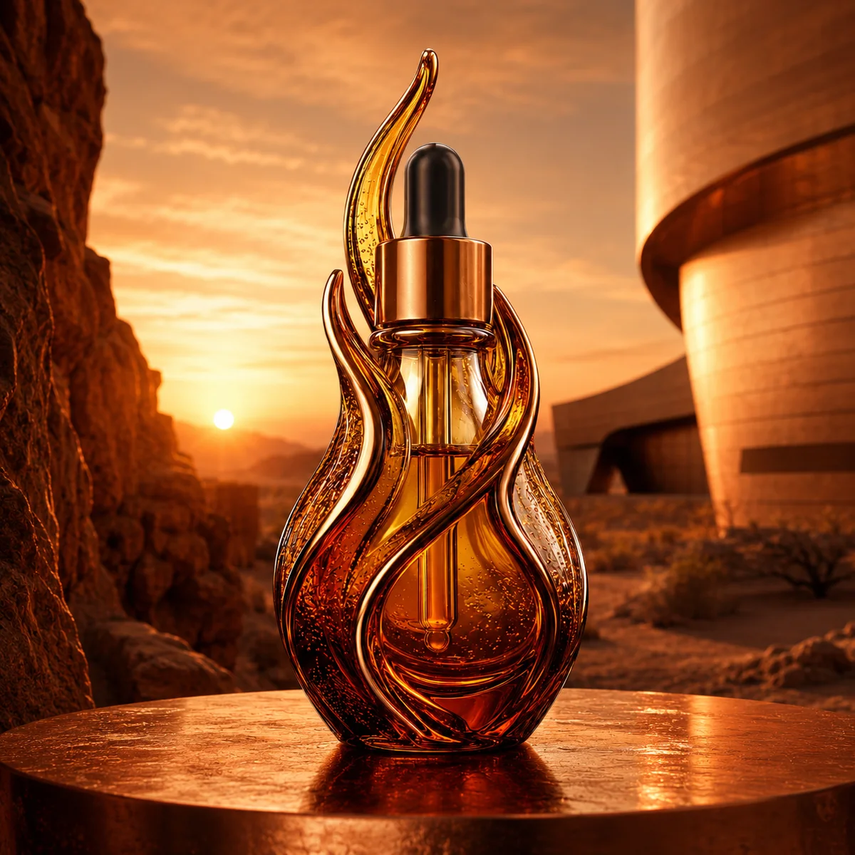 Amber Flame Sculptural Essential Oil Bottle glass finish detail