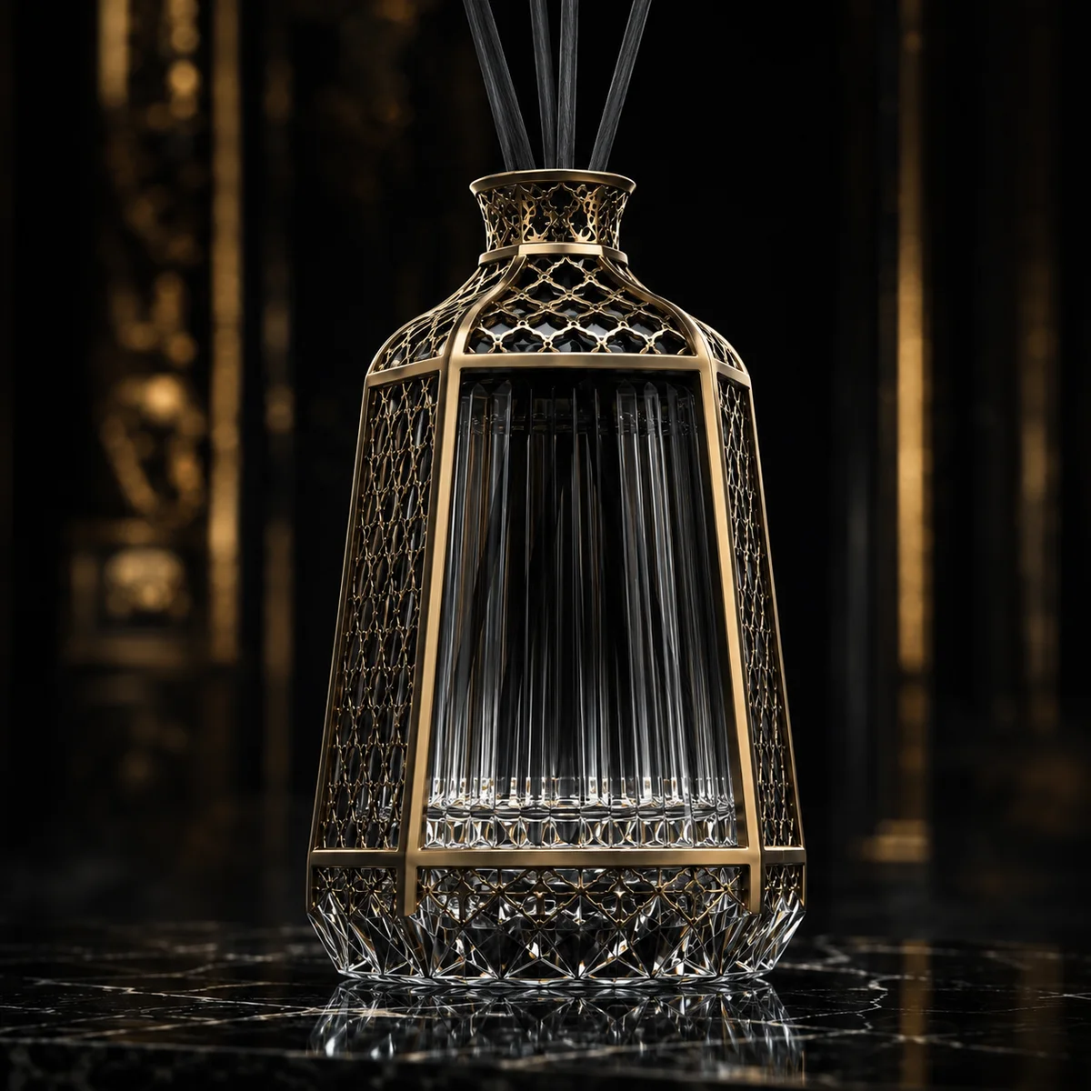 Black Crystal Lantern Aroma Diffuser closure or decoration detail