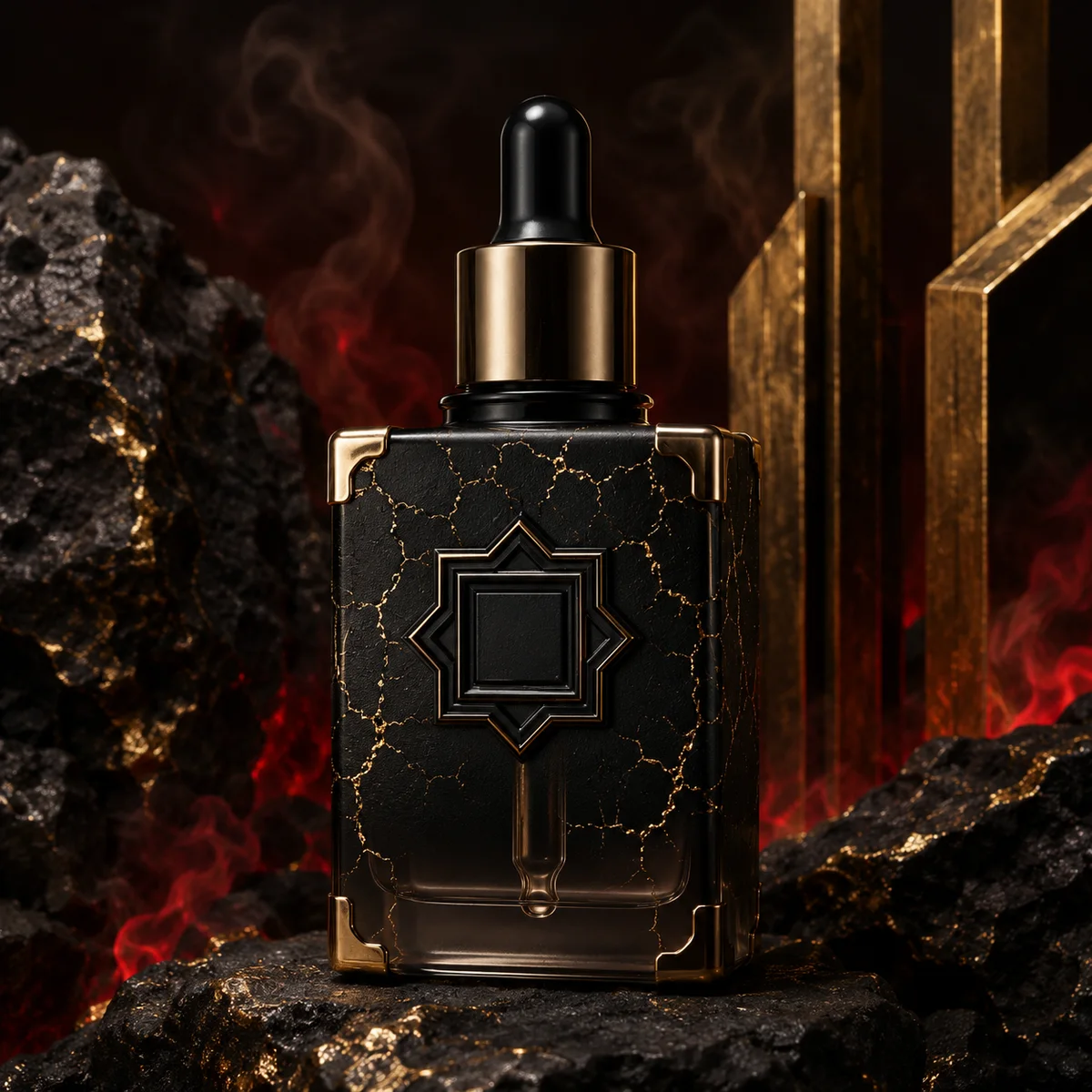 Black Gold Crackle Essential Oil Bottle front view