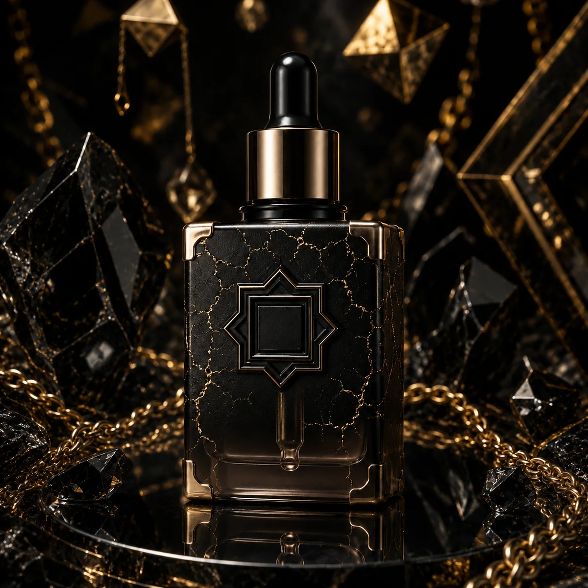Black Gold Crackle Essential Oil Bottle alternate angle