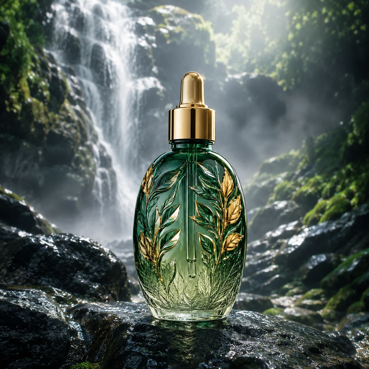 Emerald Botanical Relief Essential Oil Bottle glass finish detail