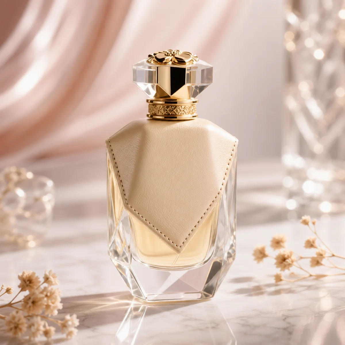 Floral-Cap Faceted Crystal Perfume Bottle glass finish detail