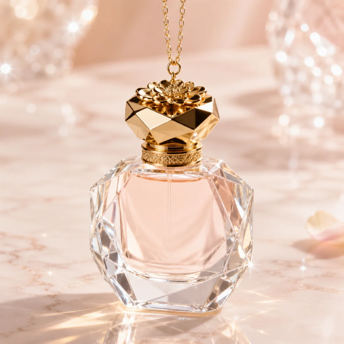 Floral-Cap Faceted Crystal Perfume Bottle alternate angle
