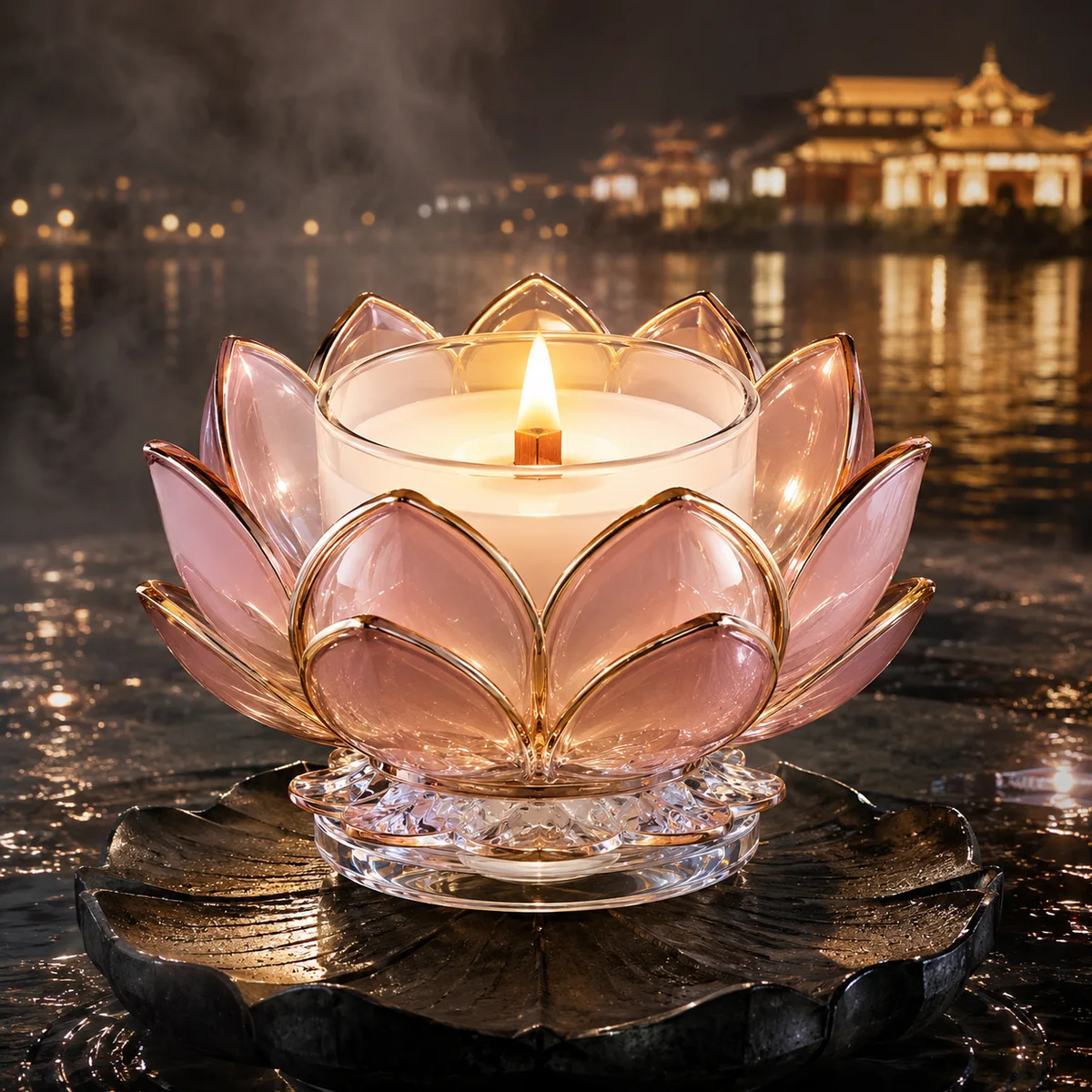 Lotus Flame Aromatherapy Candle Vessel front view