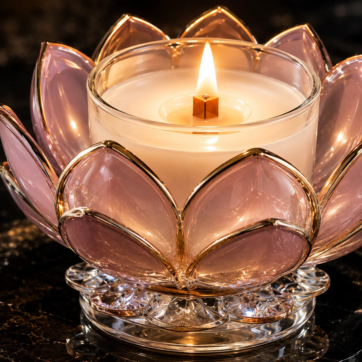 Lotus Flame Aromatherapy Candle Vessel closure or decoration detail