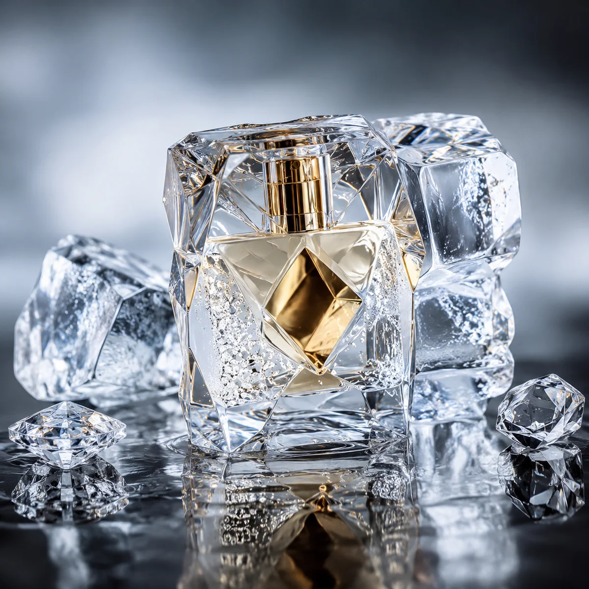 Luxury Faceted Crystal Perfume Bottle closure or decoration detail