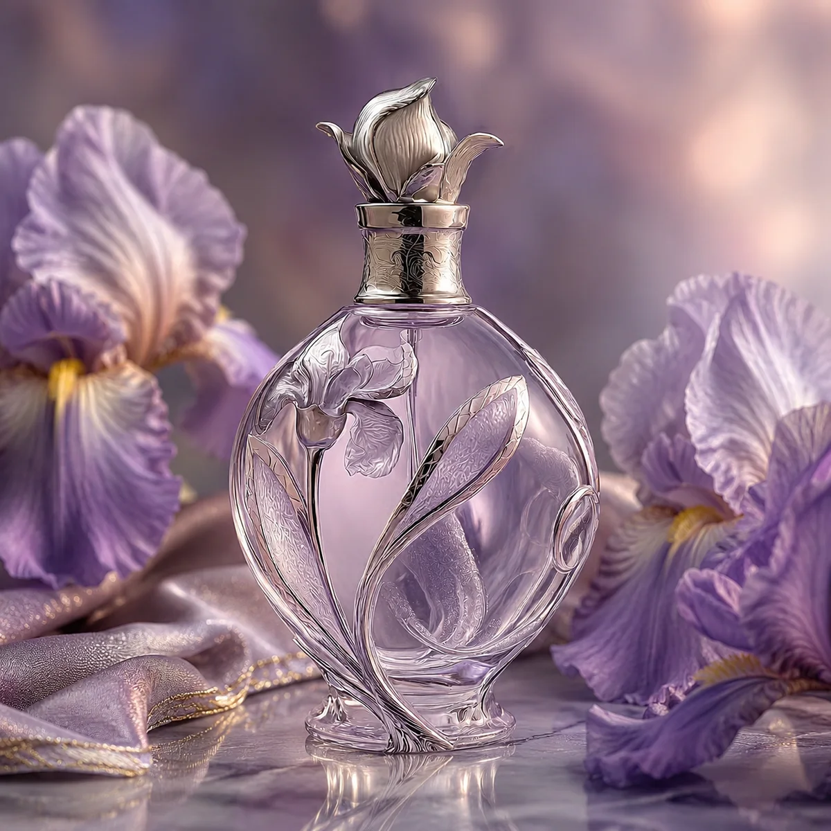 Luxury Iris Embossed Glass Perfume Bottle alternate angle