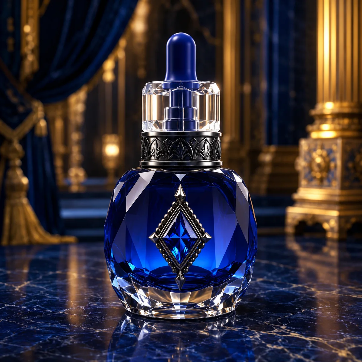 Midnight Sapphire Faceted Essential Oil Bottle front view