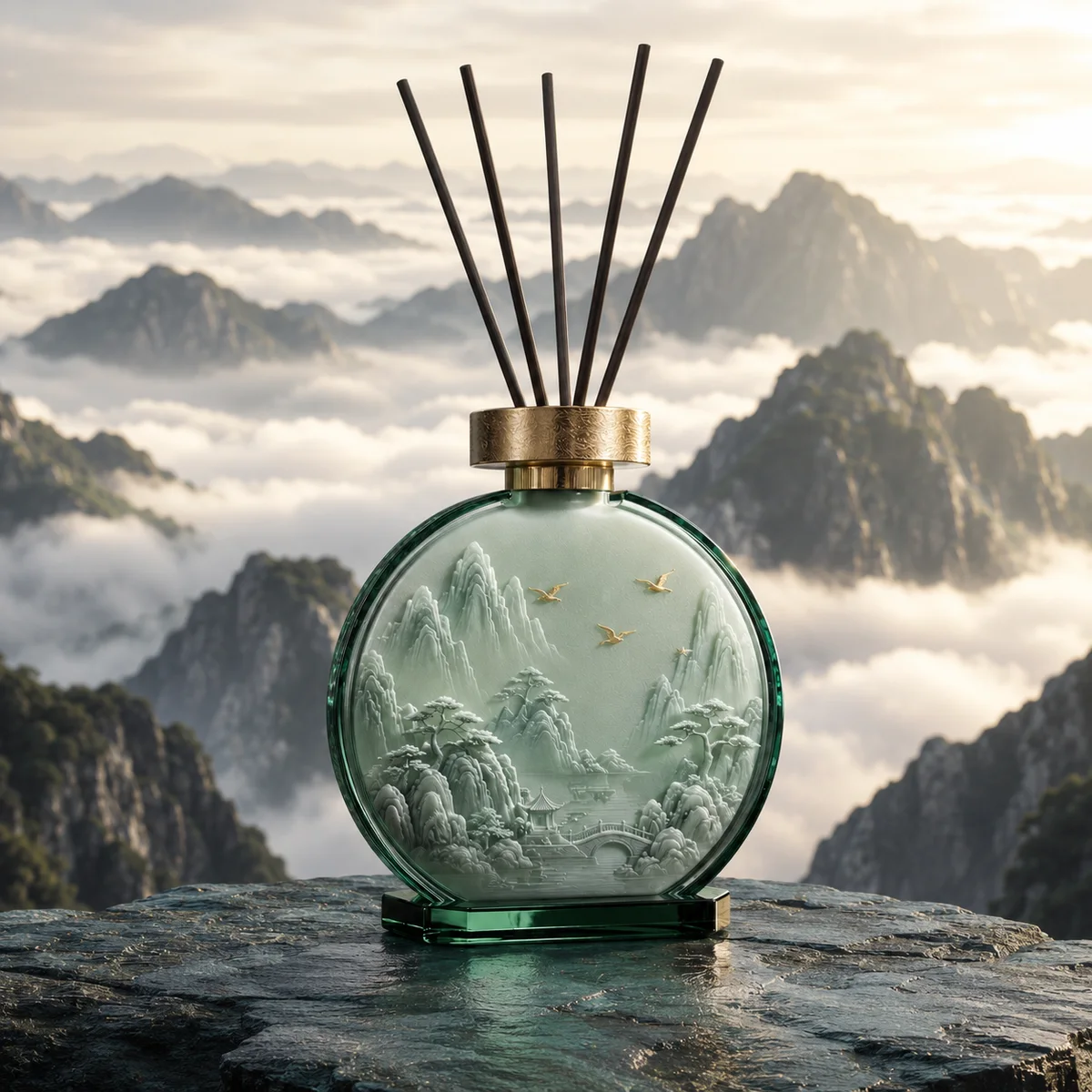 Moon Gate Jade Diffuser Bottle glass finish detail
