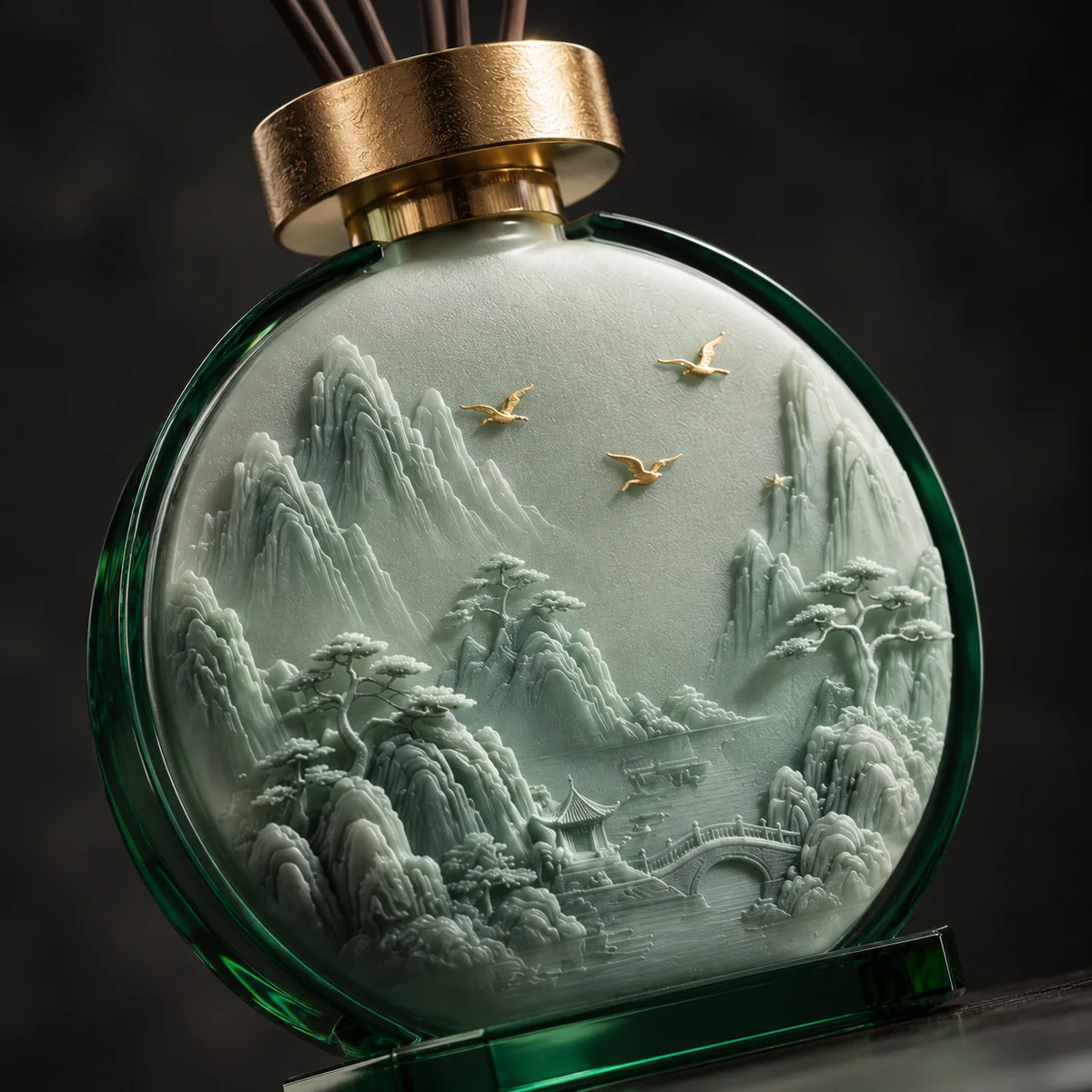 Moon Gate Jade Diffuser Bottle closure or decoration detail