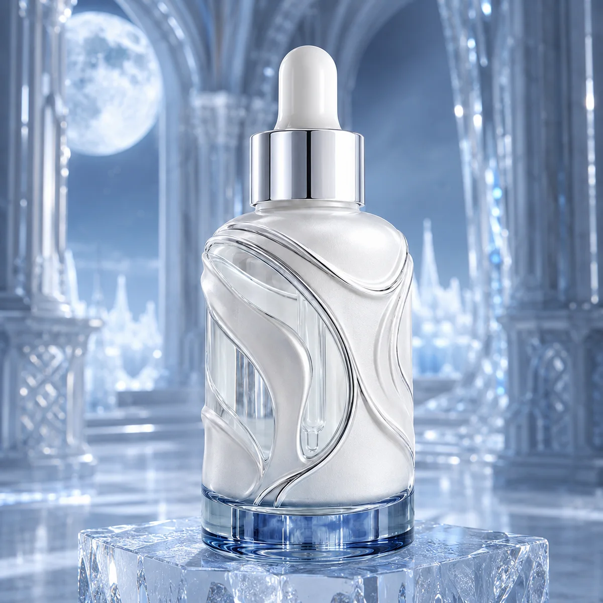 Opal White Carved Essential Oil Bottle alternate angle