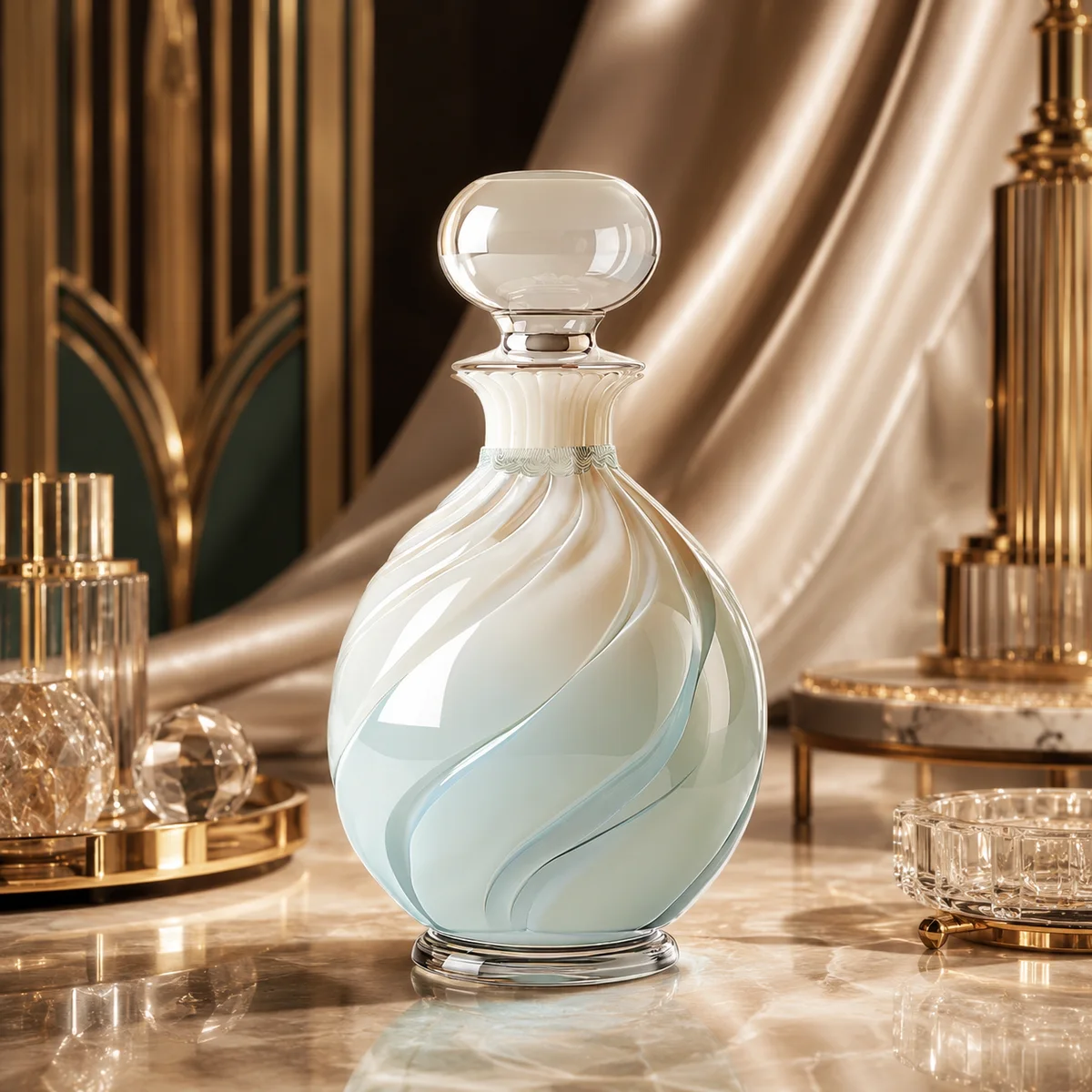 Pastel Swirl Art Glass Perfume Bottle front view