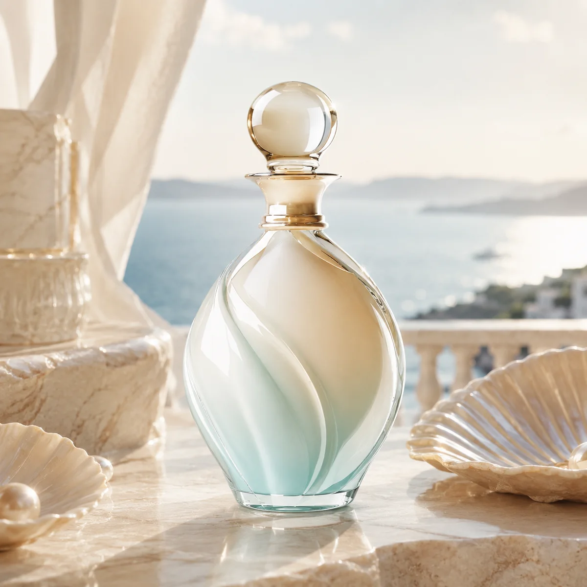Pastel Swirl Art Glass Perfume Bottle closure or decoration detail