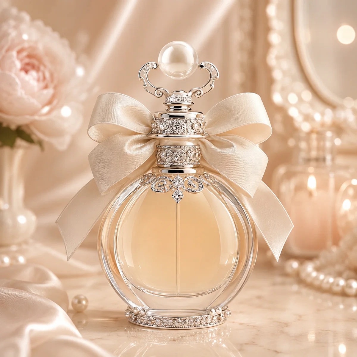 Pearl Bow Crystal Perfume Bottle front view