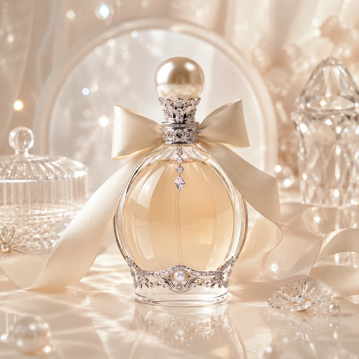 Pearl Bow Crystal Perfume Bottle alternate angle