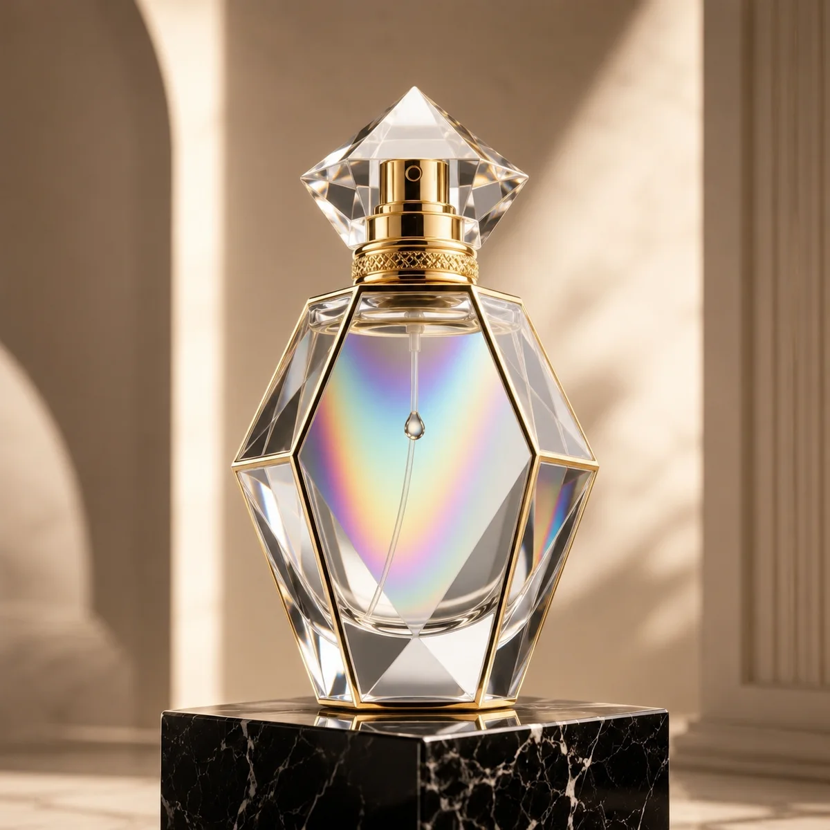 Prismatic Faceted Crystal Perfume Bottle front view
