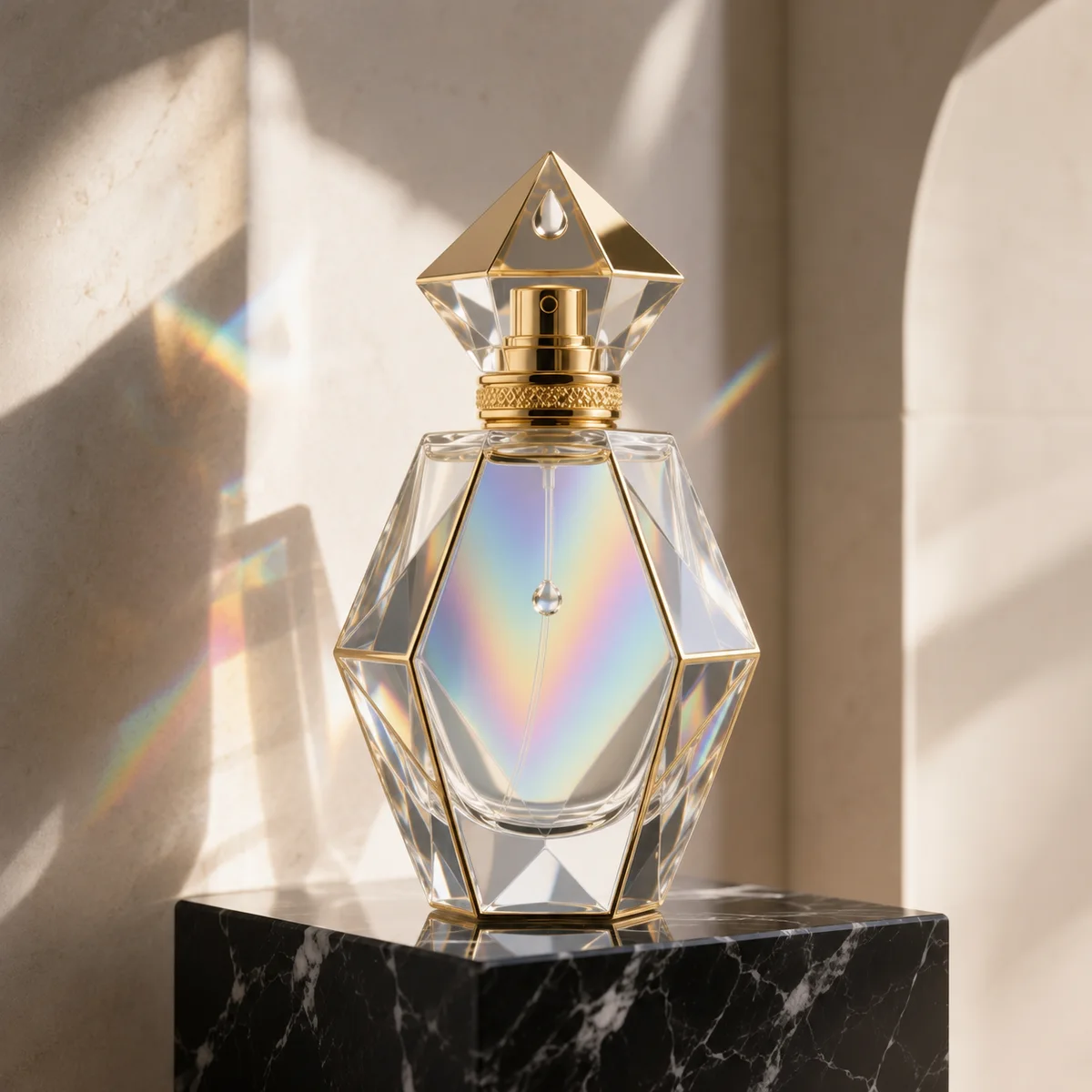 Prismatic Faceted Crystal Perfume Bottle closure or decoration detail