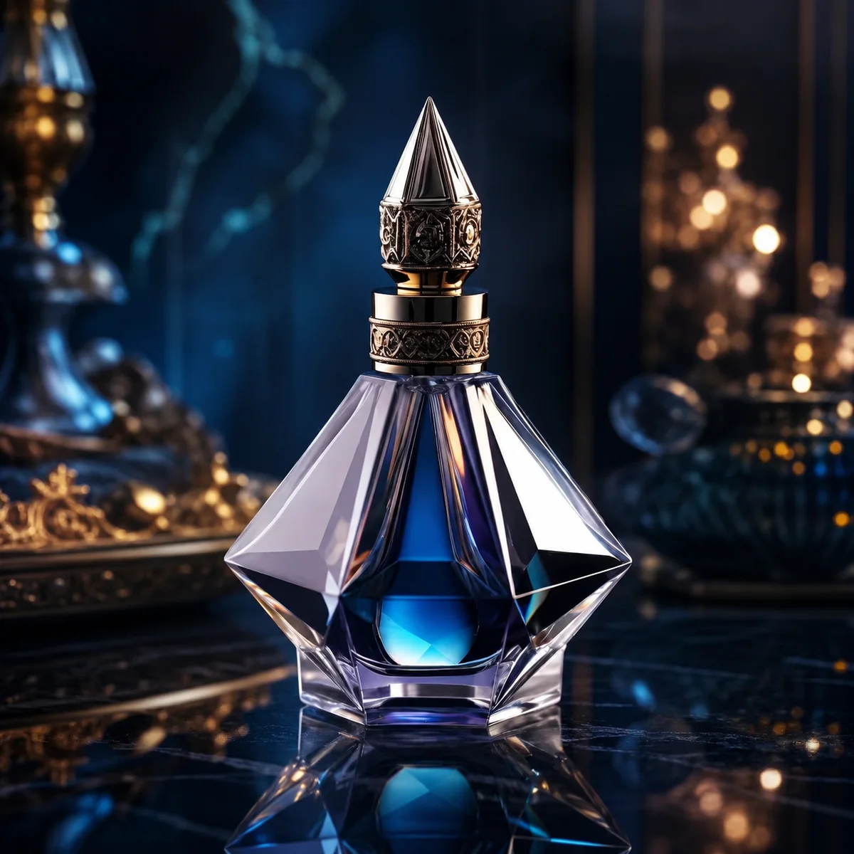 Royal Sapphire Faceted Perfume Bottle front view