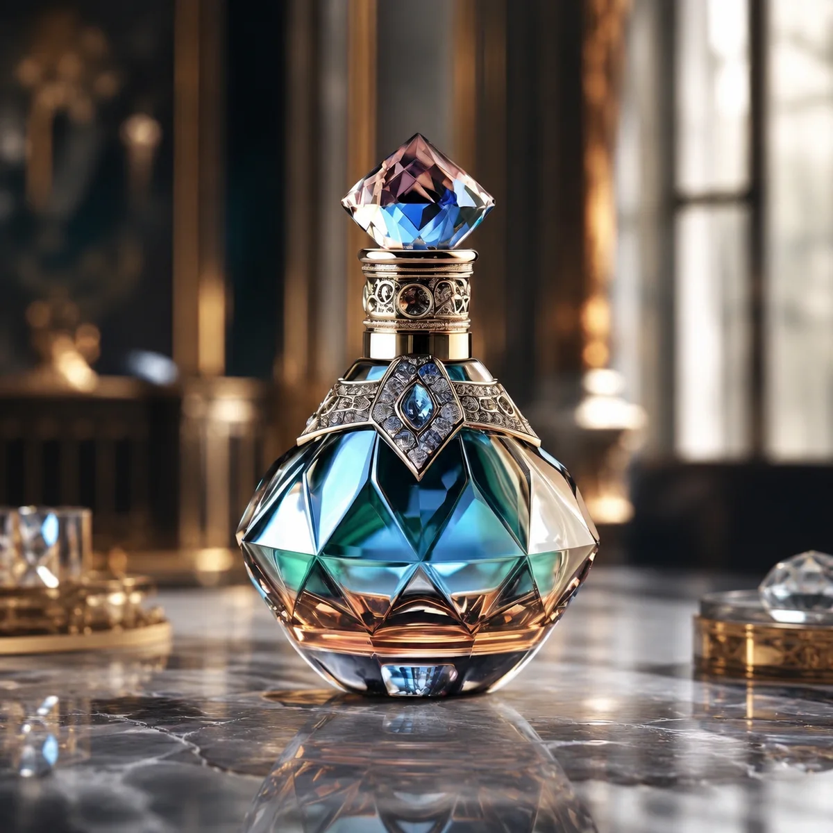 Royal Sapphire Faceted Perfume Bottle glass finish detail