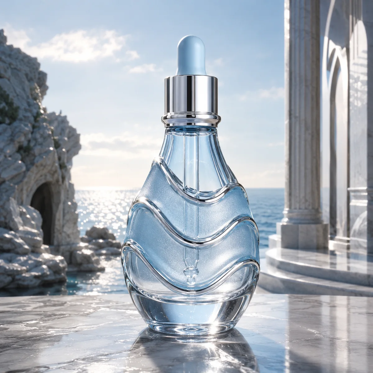 Sculptural Wave Relief Essential Oil Bottle front view