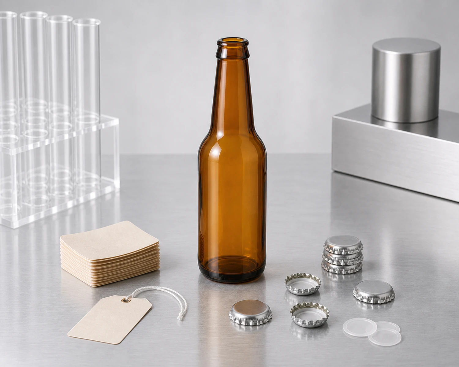accessories detail image of Amber Beer Glass Bottle showing closure, cap or application-specific bottle components