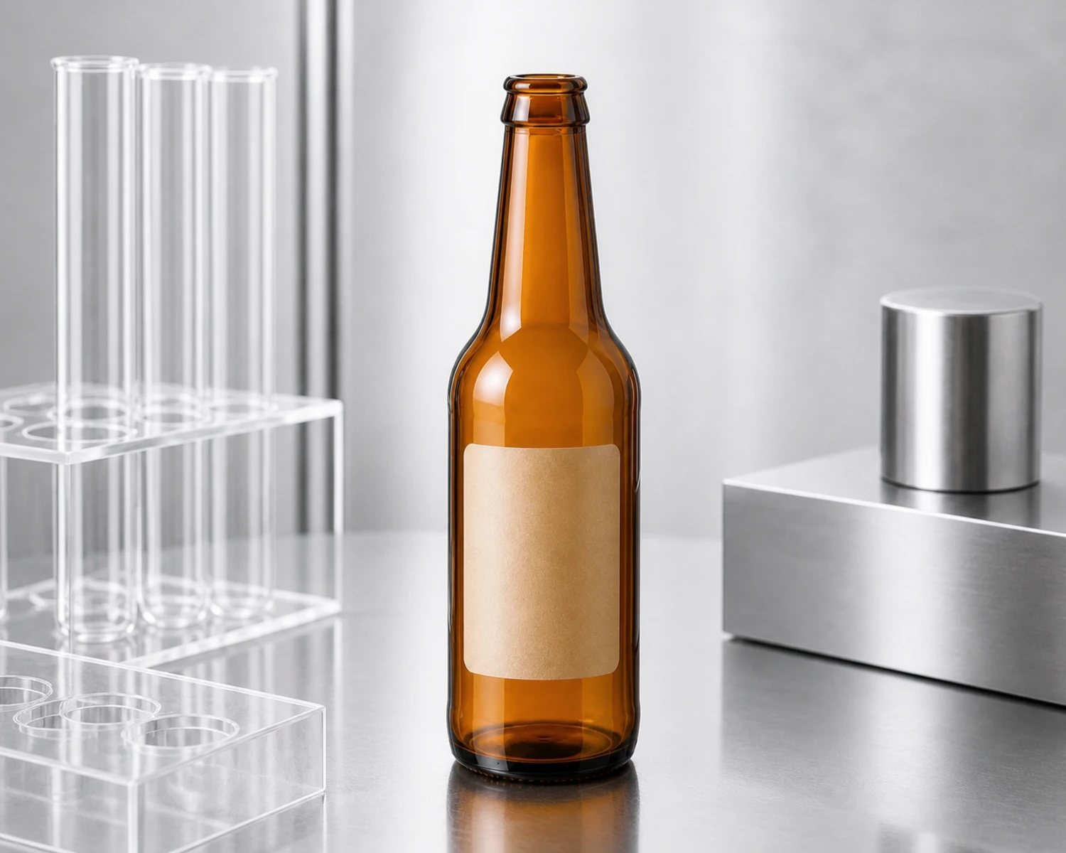 decoration process detail image of Amber Beer Glass Bottle showing finish, label area or surface finish