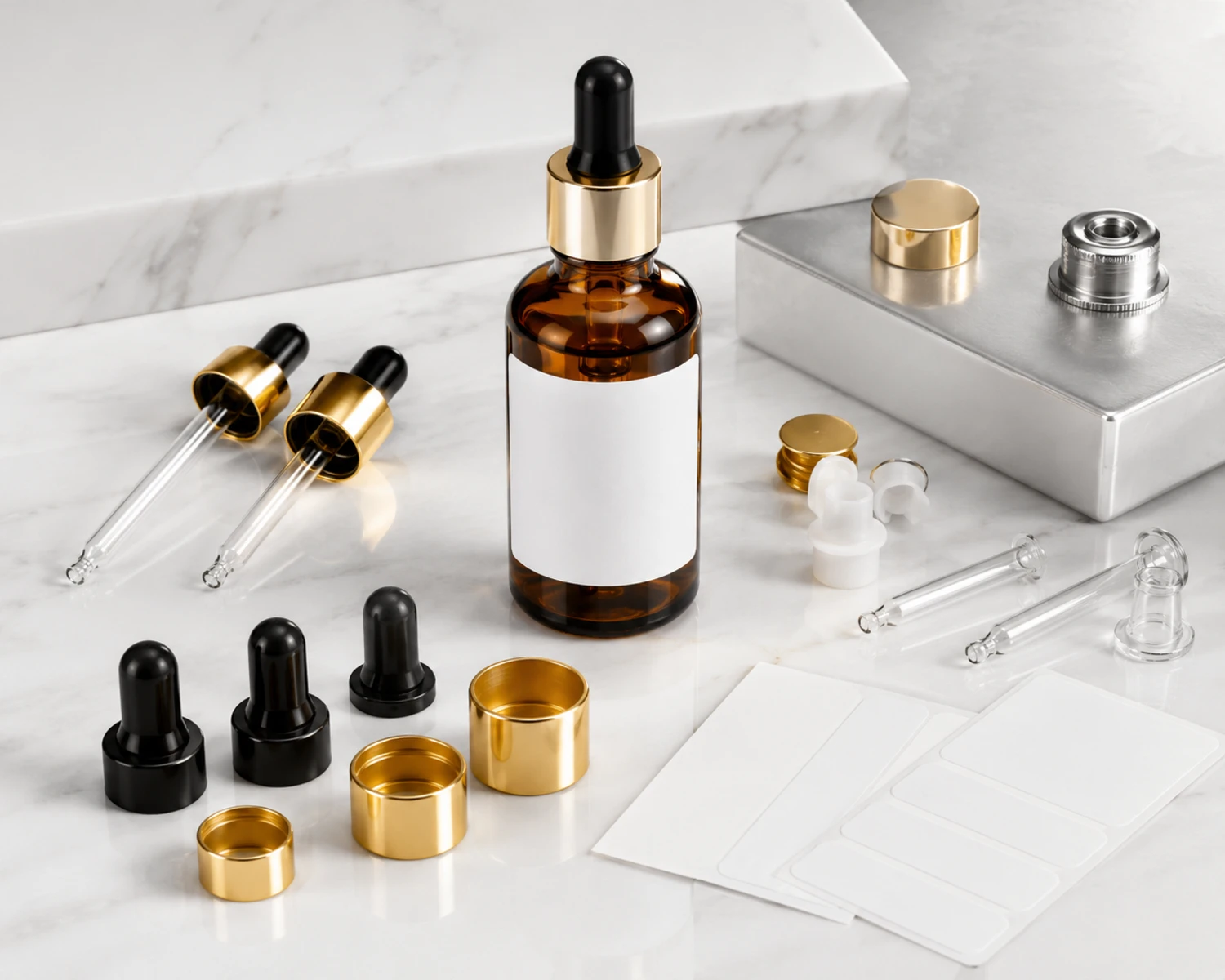 accessories detail image of Amber Cosmetic Serum Bottle showing closure, cap or application-specific bottle components