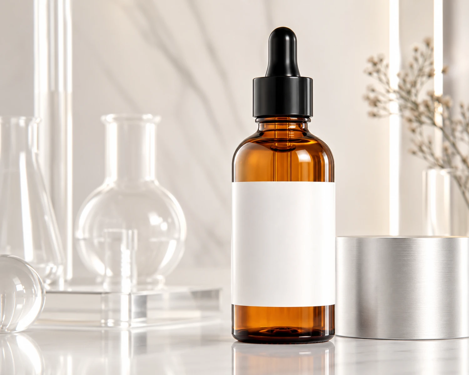decoration process detail image of Amber Cosmetic Serum Bottle showing finish, label area or surface finish